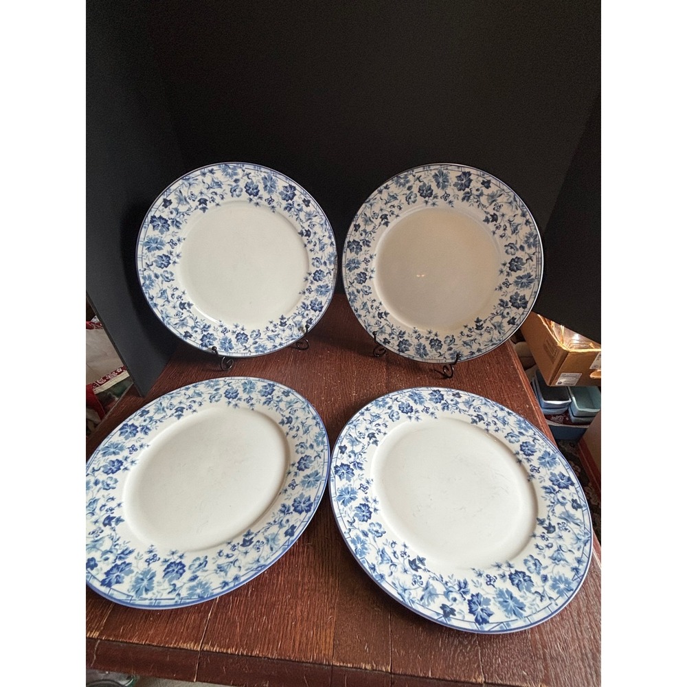 Laura Ashley Sophia Dinner Plates Set of 4 Blue White Floral China 10.5 Inch